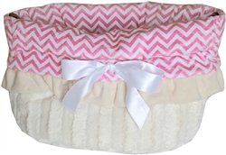 Reversible Snuggle Bugs Pet Bed, Bag, and Car Seat All-in-One-Assorted Varieties (Color: Pink Chevron)
