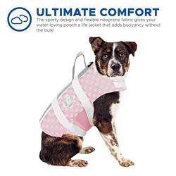 Dog Life Jacket - Paws Aboard Pink/Grey Polka Dot Neoprene Pet Life Jacket Vest (Size: M)