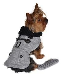 Grey Herringbone Dog Harness Coat with Matching Leash (Sizes: XS)