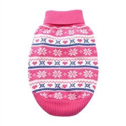 Snowflake and Hearts Dog Sweater-Assorted Colors and Sizes (Color: PINK, Size: XXS)