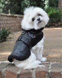 Designer Black Top Dog Vintage Flight Jacket & Leash (Sizes: XS)