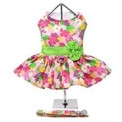 Pink Hawaiian Floral Dress w/ Leash & D-Ring (Size: XS)