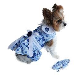 Rose Dress with D-Ring and Matching Leash-Two colors (Color: Blue, Size: XS)