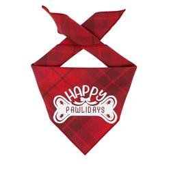Christmas Bandana- Red Plaid Flannel | Luxe High Quality Flannel-Happy Pawlidays (Size: XS)