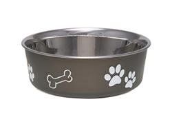Loving Pets Classic Dog Bowl Paw Print & Bone-Assorted Colors (Color: Espresso, Size: S)