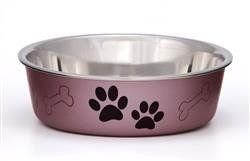 Loving Pets Metallic Dog Bowl Paw Print & Bone-Assorted Colors (Color: Grape, Size: L)