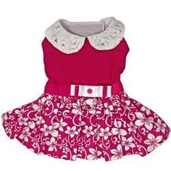 Pink Hibiscus Dog Dress with Matching Leash (Size: XS)