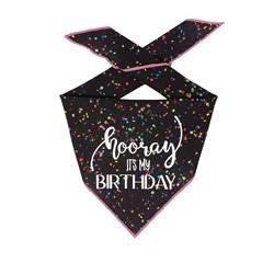 Hooray It's My Birthday Dog Bandana (Color: Black w Pink Trim, Size: XS)