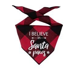 Christmas- Dog Bandana - Red flannel plaid - I BELIEVE IN SANTA PAWS (Size: XS)