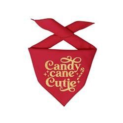 Christmas Bandana-LUXE Red Flannel Bandana-Reversible- Candy Cane Cutie (Color: Red w Gold Lettering, Size: XS)