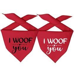 Dog Bandana- I woof you (Color: Red w Black Lettering, Size: XS)