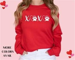 LOVE AND PAW - Unisex Crewneck Sweatshirt -XOXO (Color: Red w White Vinyl, Size: S)