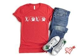 Unisex- LOVE AND PAW- TShirt -XOXO (Color: Red w White Vinyl, Size: XS)