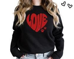 Unisex Crew neck Sweatshirt-LOVE w Paws (Color: Black, Size: S)