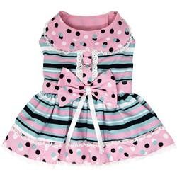 Dots & Stripes Harness Dress with Matching Leash (Size: XS)