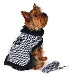 Dog Harness Coat - Black and White Houndstooth with Matching Leash (Sizes: XS)