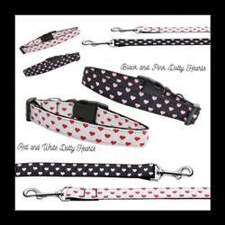 Dotty Hearts Nylon Dog Collars & Leads-Assorted Colors and Sizes (Color: Red & White, Size: XS Collar)