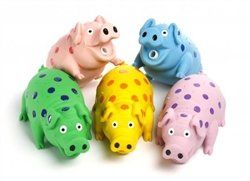 Multipet Pigs That Oink Polka Dot Dog Toy- Assorted  Colors-9" (Color: Green, Sizes: 9")