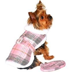 Dog Harness Coat Plaid with Matching Leash - Assorted Colors and Sizes (Color: Pink and White Plaid, Size: XS)