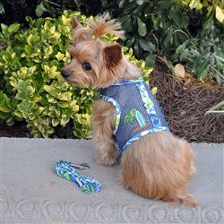 Cool Mesh Dog Harness with Leash - Surfboard Blue and Green (Size: XS)
