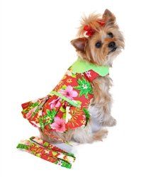 Hawaiian Red Hibiscus Dog Dress (Size: XS)