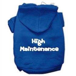 High Maintenance Screen Print Pet Hoodies-Assorted Colors and Sizes (Color: Blue, Size: XS)