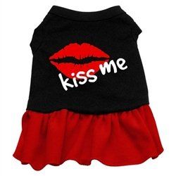 Kiss Me Screen Print Dress - Black with Red (Size: XS)