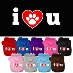 I Love U Screen Print Pet Hoodies - Assorted Colors and Sizes (Color: Red, Size: XS)