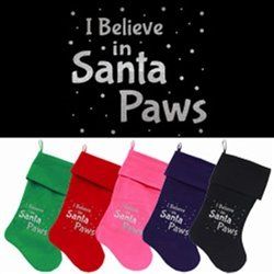 Santa Paws Present Screen Print Velvet Christmas Stocking -Assorted Colors (Color: Green)
