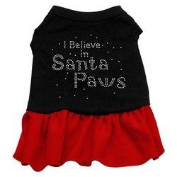 I Believe in Santa Paws, Rhinestone Two-Tone Dress - Black with red (Size: XS)